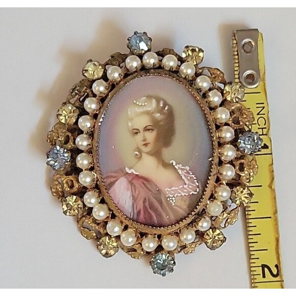 Original By Robert Vintage Rhinestone Pearl Cameo Pendant  Brooch Pin Signed - Picture 4 of 5
